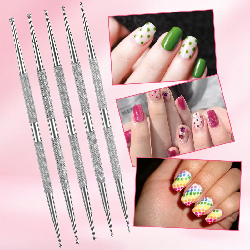 cobee 5 Pcs Nail Dotting Tool, Double-ended Nail Art Tools with Box Professional Ball End Nails Art Tools Stailess Steel Dotting Pen Nails Arts Tool - Image 3